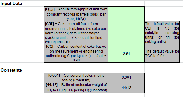 Y-8 Input Spreadsheet Data Entry into the Green Cells